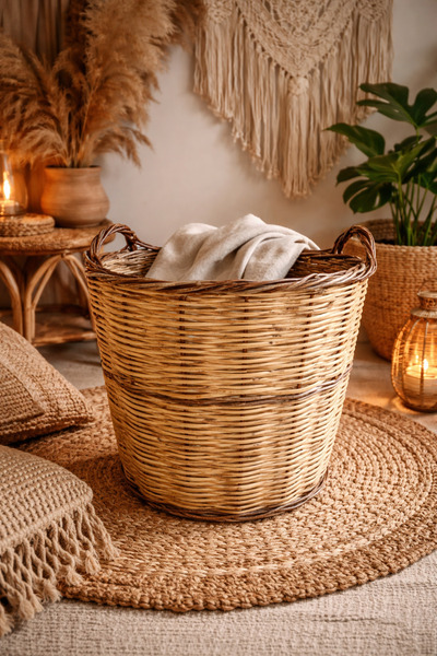 Greenosier Hasır Odun Sepeti Hasır Küfe Şömine Yanı Odun Sepeti Şömine Yanı Odunluk