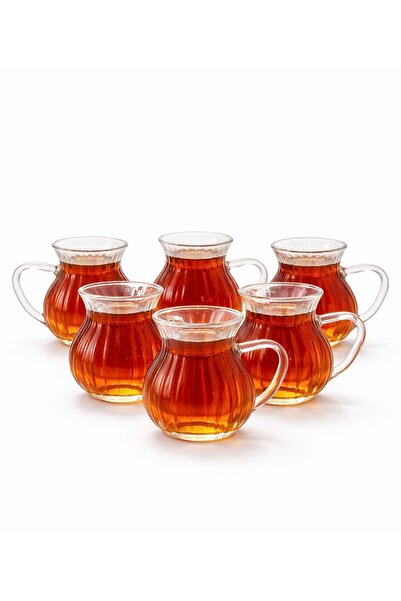ZÜRİH COLLECTİON 6 Parça Borosilikat Cam Kulplu Çizgili Tombul Çay Bardağı