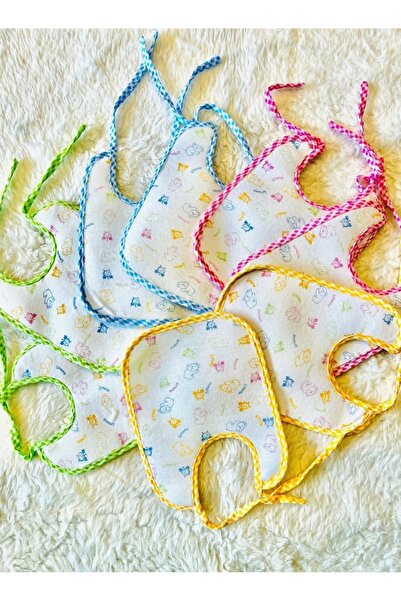 Sıvı Geçirmez Bağcıklı Karışık Desenli 8 Adet Kız Erkek Mama Önlük