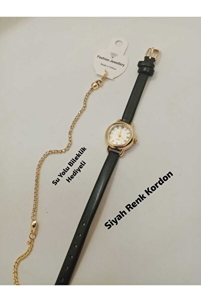 QUARTZ Marka Oval Çelik Kasa Minimal Siyah Renk Kordon Kol Saati BİLEKLİK HED...