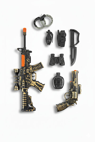 a v d a Büyük Boy Polis Seti Tüfek + Tabanca + Kelepçe + Bomba + Dürbün + Matara + Telsiz + Bıçak