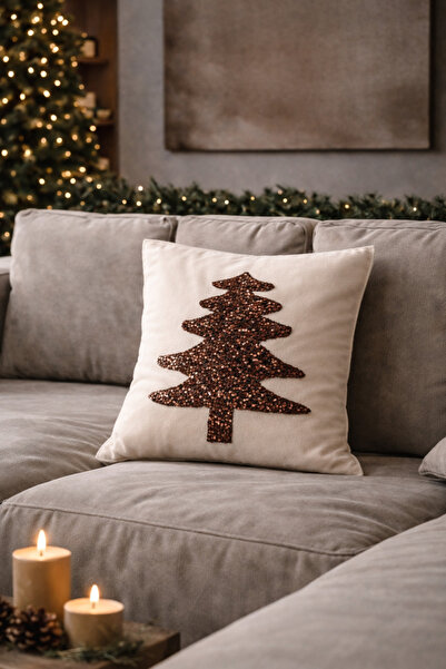 Alacastore New Year Themed Sequin Pine Tree Throw Pillow Cover