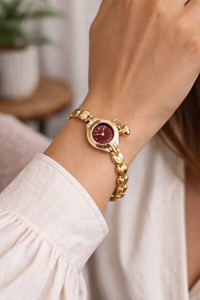 Boris Accessory Kadın Gold Kalp Figürlü Zarif Çelik Kordonlu Kol Saati – Şık ...