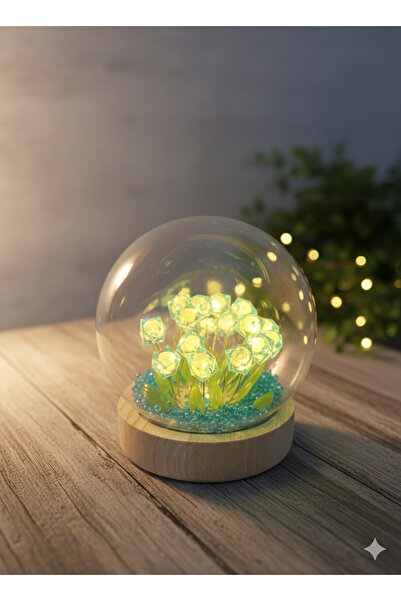 GÜÇLÜ Sonsuz Bahar: Pembe mor mavi kırmızı Laleli Işıklı Dekoratif Küre Küçük...