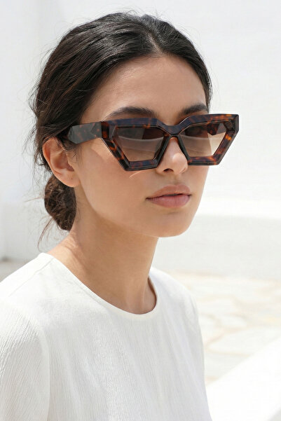 Kapin Yoin Geometrik Cateye Kalın Kemik Güneş Gözlüğü - Leopar