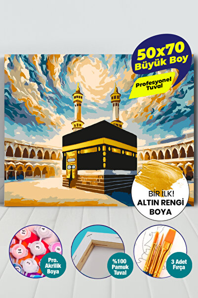 Picasso World Hobby Art Altın Varaklı Kabe Sayılarla Boyama 50x70 Cm Numaralı Tuval Seti Fırça Boya Dahil