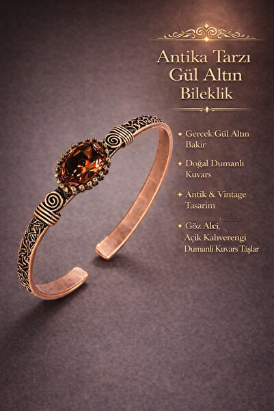 İyyaKee Kadın Bakır Bileklik Zultanit Taşlı Otantik Model Kelepçe Bilezik