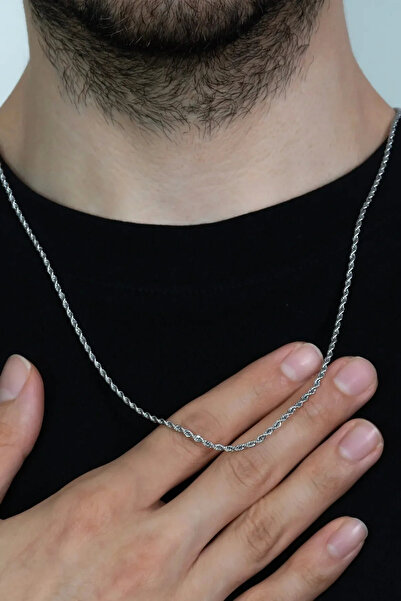 LUGMO حبل ملتوي للرجال - قلادة سلسلة فولاذية فضية اللون مقاس 2.5 ملم