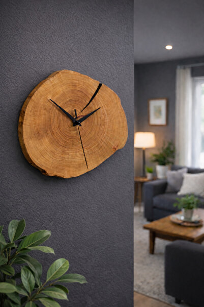 Genel Markalar Doğal Ahşap Kütük Duvar Saati El Yapımı Dekoratif Sessiz Mekanizma Rustik Tasarım