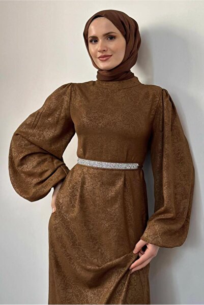 TRENDTESETTÜR KADIN KAHVE KUŞAKLI ELBİSE T 8906