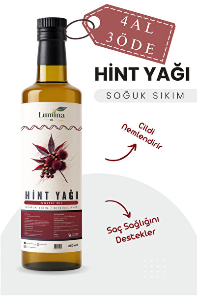 LUMİNAOİL Hint Yağı Soğuk Sıkım 250 ML (Castor Oil) (Hekzan İÇERMEZ) %100 Saf,Doğal Ve Katkısız