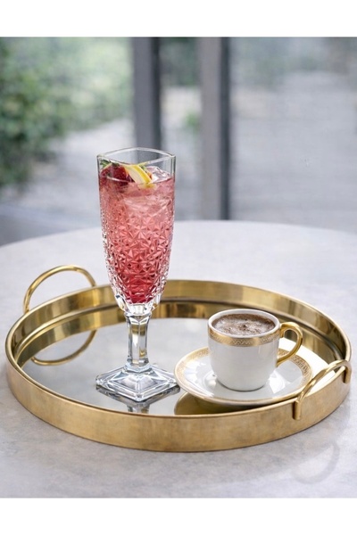 ZÜRİH COLLECTİON 6 Parça Kristal Desenli Kahve Yanı Su Bardağı - Crackle Ayaklı Kadeh - Kokteyl Bardağı