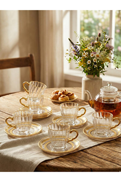 SQUALO طقم أكواب شاي زجاجية تركية مزخرفة – 6 قطع