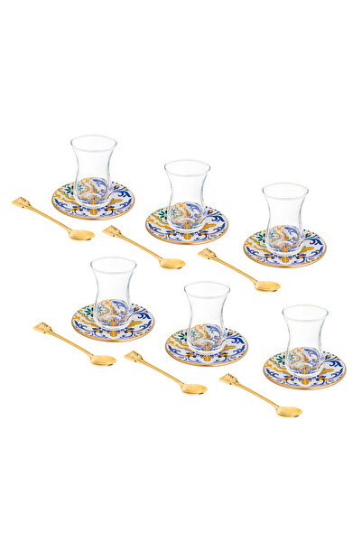 Bosphorus Glass طقم شاي زجاج تركي 18 قطعة بألوان عصرية