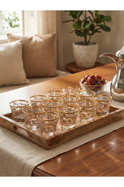 SQUALO طقم فناجين قهوة زجاجية – 12 قطعة – مزخرفة بالذهب والفضة