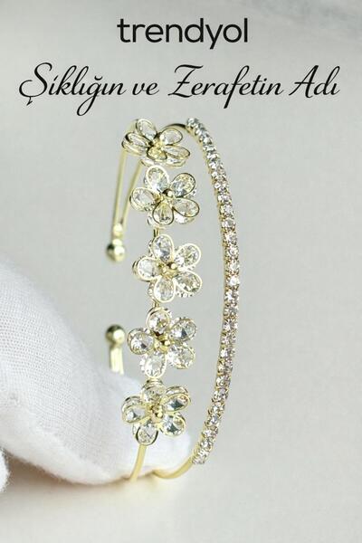 NİSA HOME Zirkon Taşlı Kadın Kelepçe Bileklik – Papatya Desen şık tasarım