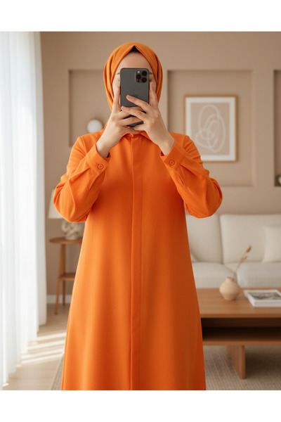 Modamorfo قميص طويل بقصة بيضاوية وأزرار مخفية - برتقالي