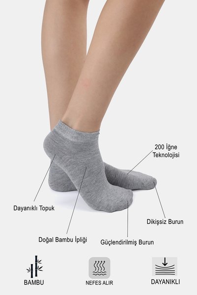 ERENART Bamboo Women's Booties Plain Gray Melange Socks Stitch-Free Premium 3-Piece Pack