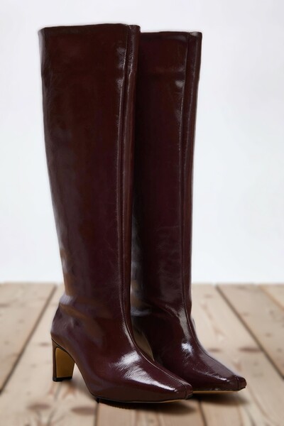 BENERLY Kadın Sivri Burunlu İnce Topuklu Bağcıksız Çizme %100 Poliüretan Fonk...