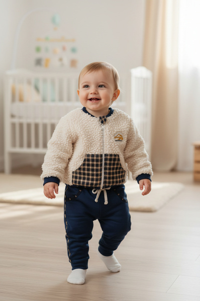 Babydola طقم كارديجان شتوي للأطفال مبطن بالقطن الممشط