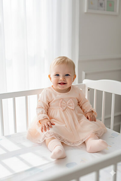 Miniday Baby Kız Bebek Mevlütlük Dantelli Elbise Bandanalı