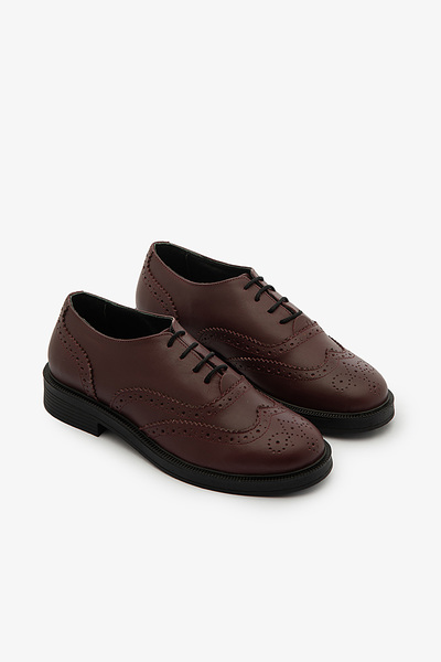 SAYL Mocasini din piele naturala burgundy, pantofi casual pentru femei cu siret