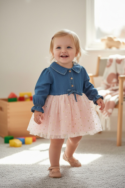 Butik babydola Yıldızlı Tül Etekli Kız Bebek Elbise