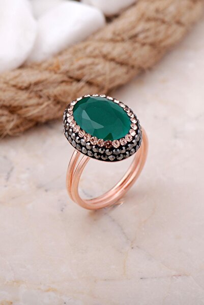 Sümer Telkari Kök Zümrüt Taşlı Rose Gümüş Yüzük 3462