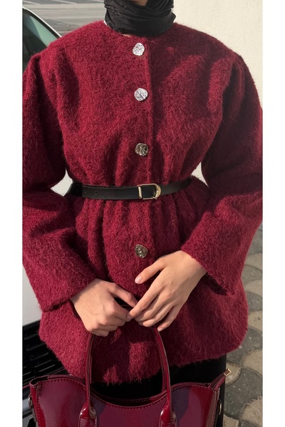 Polina İçi Astarlı Beli Büzgülü Kemerli Keçe Ceket