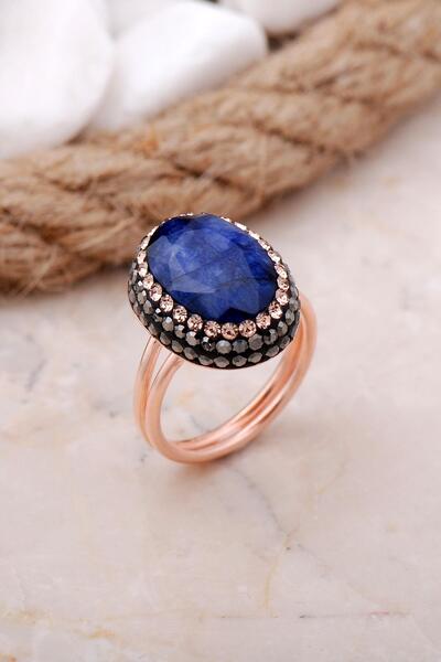 Sümer Telkari Safir Taşlı Rose Gümüş Yüzük 3467