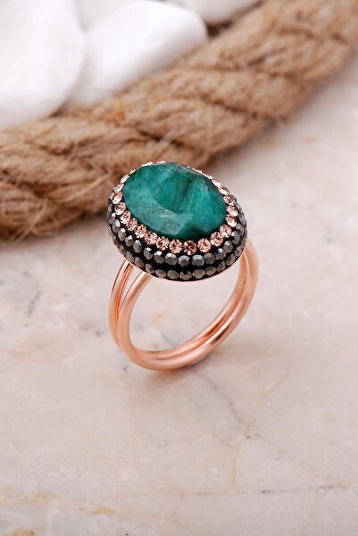 Sümer Telkari Kök Zümrüt Taşlı Rose Gümüş Yüzük 3468