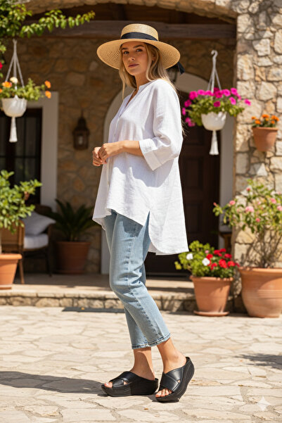 Deniz Terlik Γνήσιο δέρμα Wedge Cross Orthopedic Soft Inside Γυναικείες Παντό...