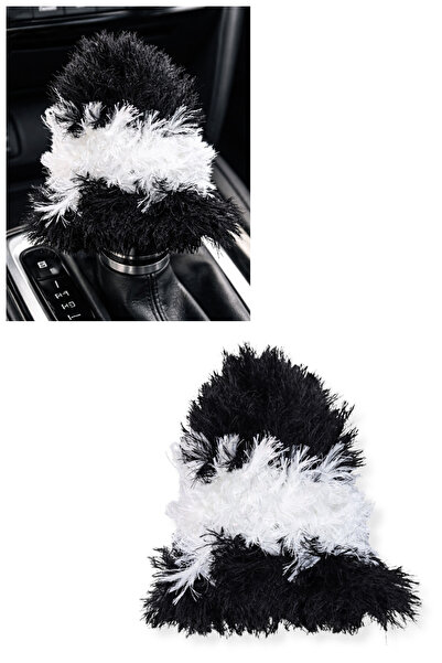TUSBA MARKET Siyah Beyaz Uzun Tüylü Pelüş Oto Vites Körüğü Püskülü – Tüm Araç...
