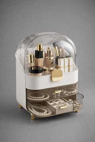 İ&A HOME منظم أدوات التجميل والمجوهرات ومنتجات التجميل مع أدراج، منظم بلون كريمي