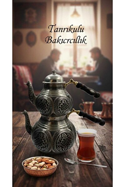 Tanrıkulu Bakırcılık إبريق شاي معلب من الداخل ومطرز يدويًا من النحاس
