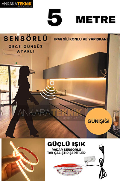 ankarateknik Hareket Sensörlü 220 Volt Silikonlu Günışığı Renk Şerit LED (120...