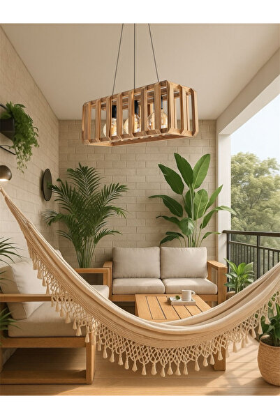 ONUR AVİZE Retro Rustik Eskitme Bohem El Yapımı Doğal Ahşap 3’Lü Avize