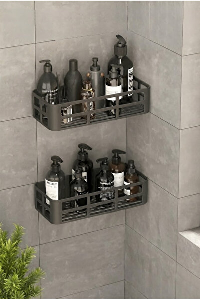 Eco Lounge Güçlü Yapışkanlı 2'li Raf-Şampuan Sabunluk Köşe Banyo Düzenleyici Yapışkanlı Kolay Kurulum