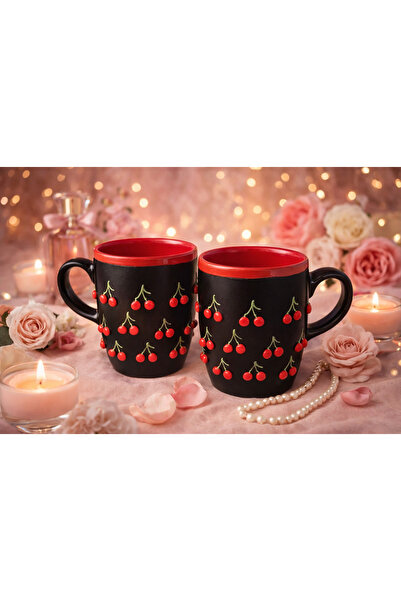 ARESTE KİRAZ DESENLİ FİNCAN KUPA 2 ADET