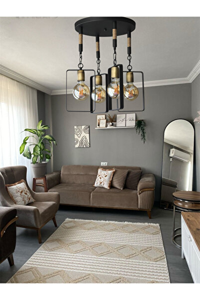 ONUR AVİZE Onur Avize Rustik Modern Eskitme Duylu Vegas 4'lü Siyah Retro Avize