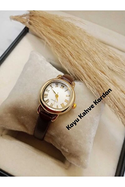 BS STILL ساعة يد نسائية كلاسيكية ذات تصميم عتيق باللون البني الداكن وحزام ذهب...