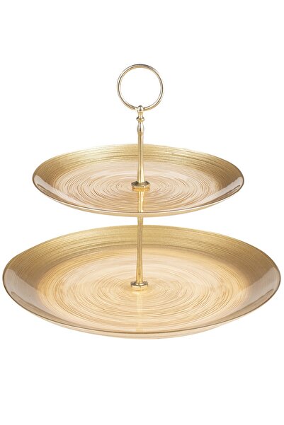 HIC طبق تقديم زجاجي طابقين 28 سم لون ذهبي