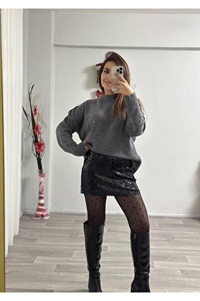 Derya Akyol Gray Half Fisherman Knitted Sweater