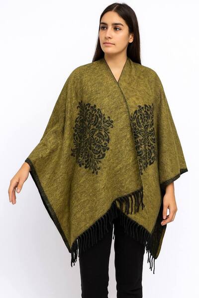 ALDAİR Women's winter double-sided poncho shoulder 140x140