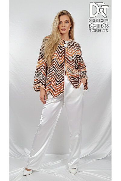 drt tasarım Retro Zigzag Patterned Boho Multi-Colored Cardigan