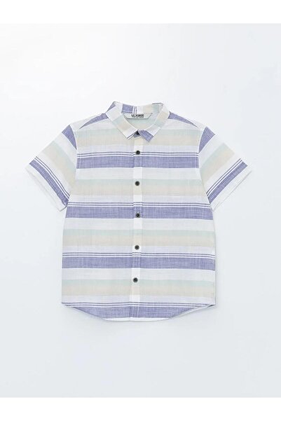 LC Waikiki Μπλε ριγέ κοντομάνικο πουκάμισο για αγόρι (S4)