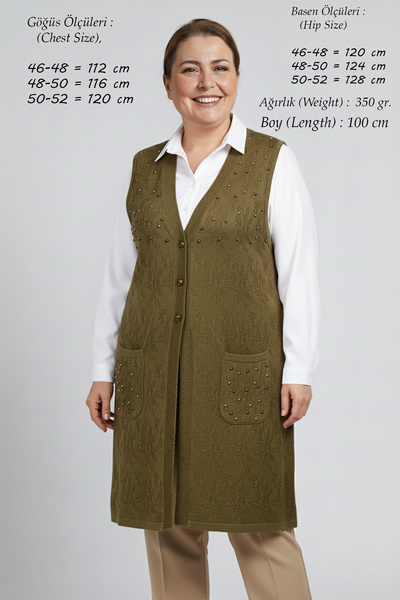 Elvin ملابس تريكو كبيرة الحجم للنساء موسمي سترة طويلة للأمهات مطرزة بالخرز لف...