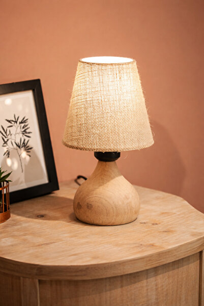 Storish Grace Jüt Abajur Ahşap Baş Ucu Lambası Vizon