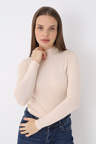 SIR İç Giyim Kadın Ten Uzun Kol Balıkçı Yaka Body