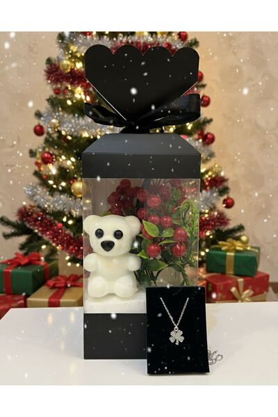 elovya SEVGİLİYE YILBAŞI HEDİYESİ KOKİNA AYICIK MELEK KANATLI KOLYE ŞANS ÇİÇEĞİ